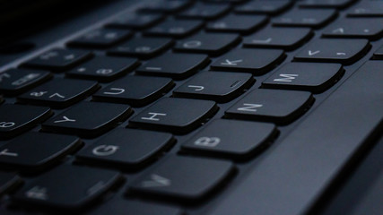 Laptop Keyboard. Close up on the keys. Buttons.