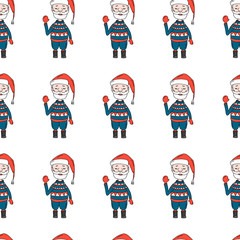 Seamless pattern funny santa claus. vector illustration on white background. hand drawn