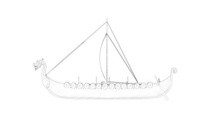 3d rendering of a historic viking ship isolated on white background