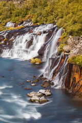 View of Colorful Hraunfossar Waterfall, Iceland