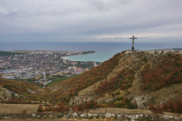 Fototapeta na wymiar Gelendzhik city from a height of mountains