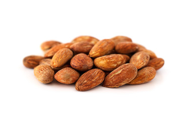 peeled young almonds on a white background, isolate, nut antioxidant