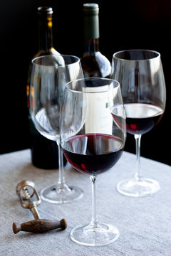 red wine glasses on a table