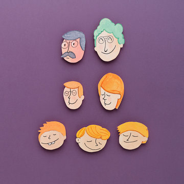 Family faces. Family faces illustration draw and painted with watercolors.