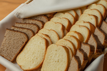 Different bread and bread slices. Food background.