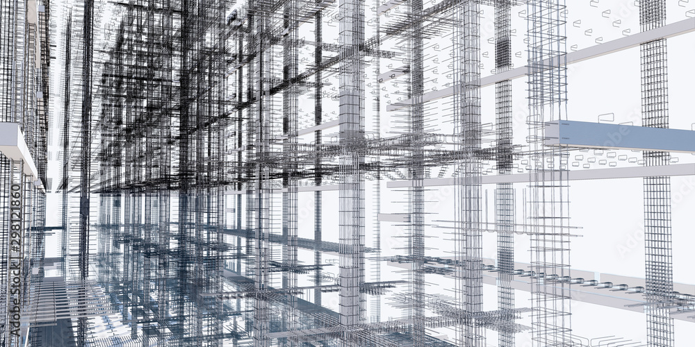 Poster 3d bim model of reinforcement framework of the building