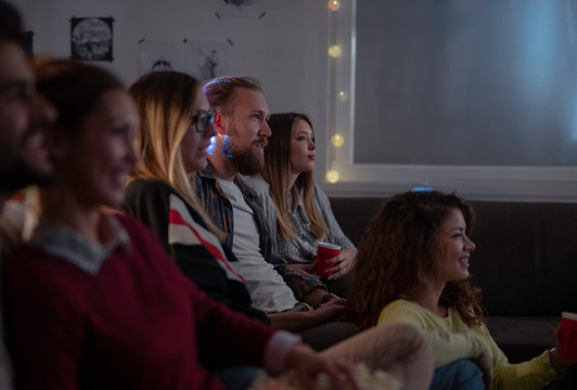 Movies Night - Group Of Friends Watching A Movie Together At Home