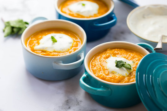 Carrot and ginger soup with raita