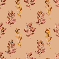 Watercolor hand painted botanical leaves and branches illustration seamless pattern, wallpaper, wrapping paper