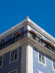 Fototapeta premium A typical Portuguese building with blue and white tiles 
