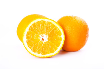 fruit: citrus-type orange on a white background,juicy orange,sliced juicy orange for making fresh juice