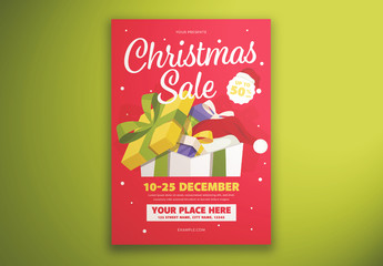 Christmas Sale Gift Flyer Layout with Illustrated Presents