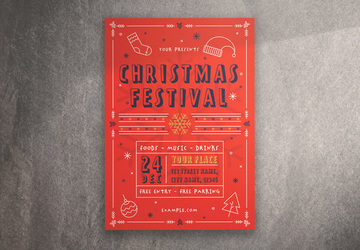 Christmas Festival Flyer Layout with Illustrative Elements