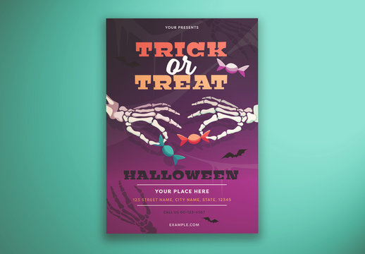 Trick Or Treat Flyer Layout with Illustrated Skeleton Hands