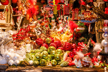 Christmas baubles for sale at Christmas market stall in Berlin Germany