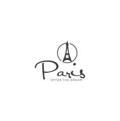Eiffel Tower Logo Design Template Paris with a white background . Eifel tower Paris Logo Design silhouette Retro Hipster