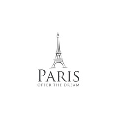 Fototapeta na wymiar Eiffel Tower Logo Design Template Paris with a white background . Eifel tower Paris Logo Design silhouette Retro Hipster
