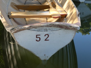 Wooden boat number 52 on Lake Bois de Boulogne, Paris, France