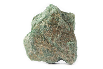 Rock of fuchsite (chrome mica) mineral from Brazil isolated on a pure white background