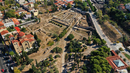 Fototapeta premium Aerial drone photo of archaeological site of Kerameikos, Athens historic centre, Attica, Greece