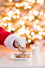 Santa with cookies and milk and Christmas tree lights