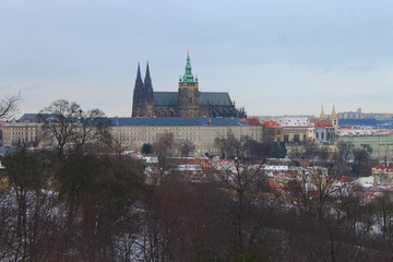 Fototapeta premium Prague Cathedral with snow and clear sky