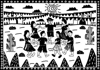 several couples who were dancing at the festival cordel illustration