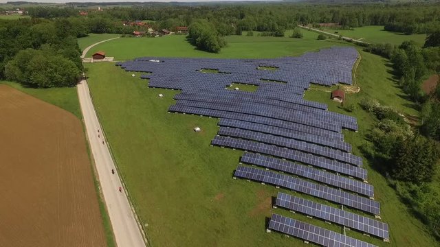 Aerial View to Photovoltaic system near Freilassing, Bavaria, Germany