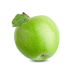 Green apple with leaf isolated on white background with clipping path