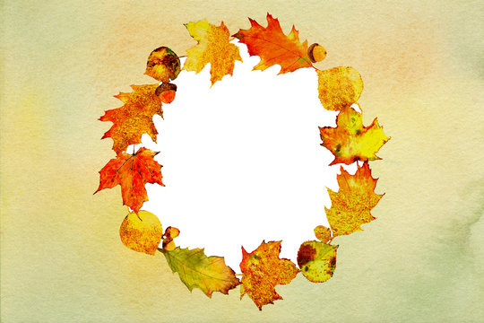 watercolor background with fall leaves wreath