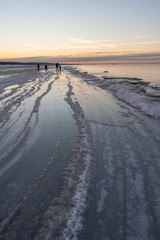 sea, ice, sunset