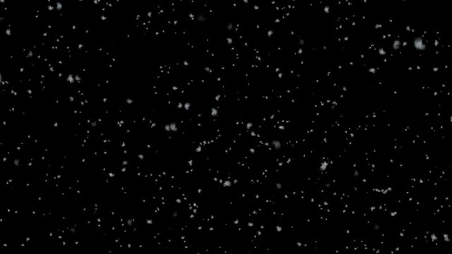 Falling snowflakes from left to right, shot on black background, matte, wide angle, seamless looped animation, isolated, perfect for digital composition