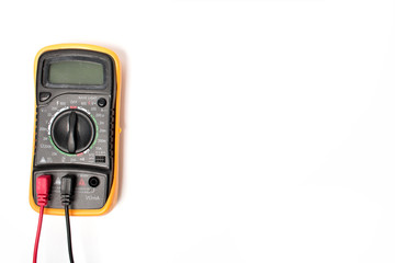 A digital multimeter, electrical measuring equipment, with a white background.