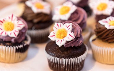 Muffins mit Creme-Haube und schönem Blumen-Dekor