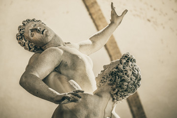 The Rape of Sabine Women Renaissance sculpture 1574-1580 by Giambologna 1529– 608 , in the Loggia...