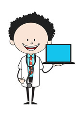Cartoon Doctor - Presenting a Laptop