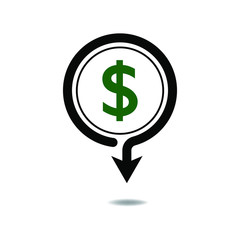 Dollar down icon. Cost reduction isolated on white background. Vector illustration