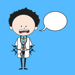 Cartoon Doctor - Feeling Pain in Stomach with Speech Bubble