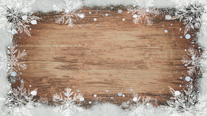 winter / Advent / christmas Background template - Frame made of snow with snowflakes and ice...