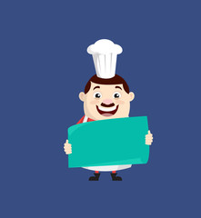 Cartoon Fat Funny Cook - Holding a Paper Banner