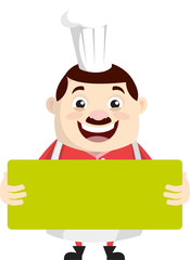 Cartoon Fat Funny Cook - Standing with Message Board