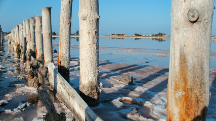 Salt lake Crimea autumn. autumn in the Crimea. Salt and texture. Salt crystal.