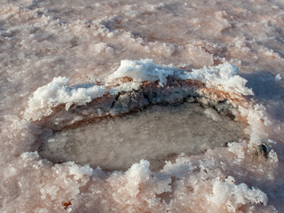 Salt lake Crimea autumn. autumn in the Crimea. Salt and texture. Salt crystal.