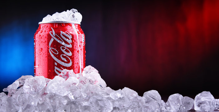 Can of Coca-Cola with crushed ice