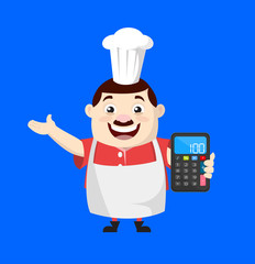 Cartoon Fat Funny Cook - Presenting a Calculator