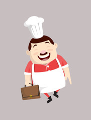 Cartoon Fat Funny Cook - Cheerful Face with Holding Suitcase