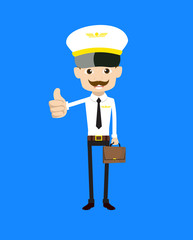 Cartoon Pilot Flight Attendant - Showing a Thumb Up