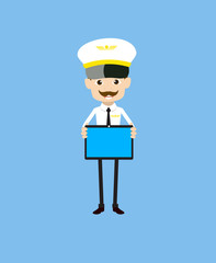 Cartoon Pilot Flight Attendant - Presenting a Tablet