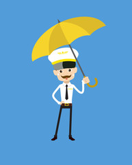 Cartoon Pilot Flight Attendant - Standing with Umbrella