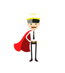 Cartoon Pilot Flight Attendant - In Super Hero Costume